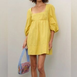 STAUD Yellow Mini Dress with Puff Sleeves size small